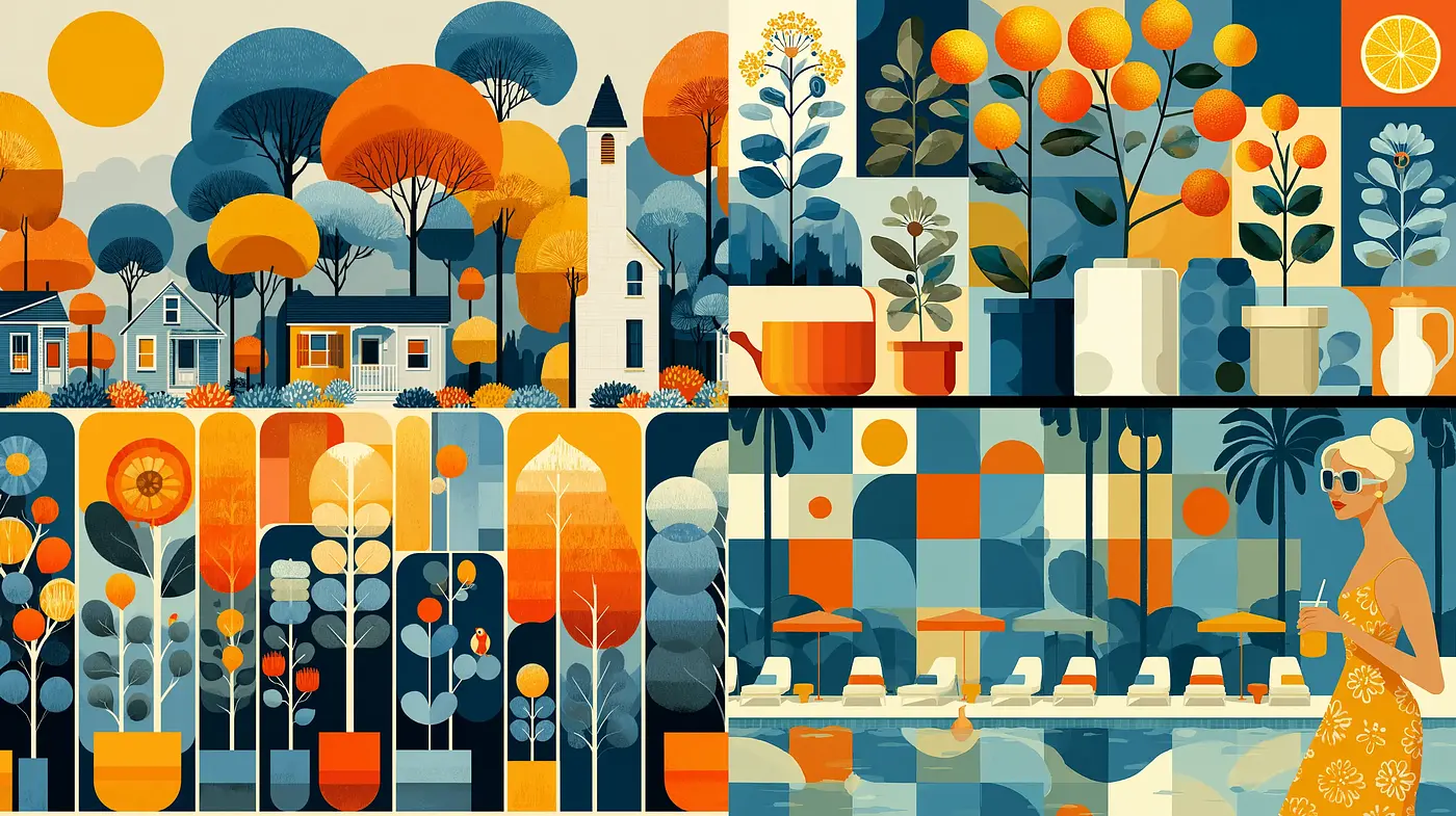 Vibrant and whimsical semi-flat illustrations with a modern artistic flair - Midjourney sref style