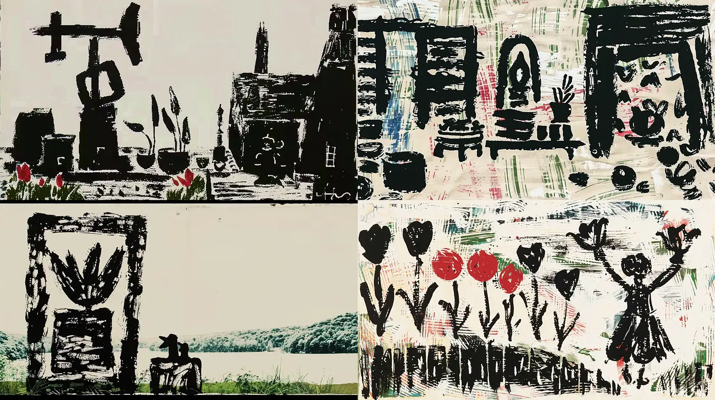 Abstract Monochrome Expressions with Rustic Texture - Midjourney sref style