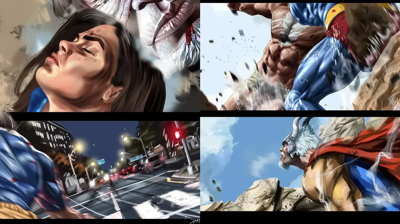 Dynamic and vivid superheroic essence with dramatic realism and action-oriented composition - Midjourney sref style