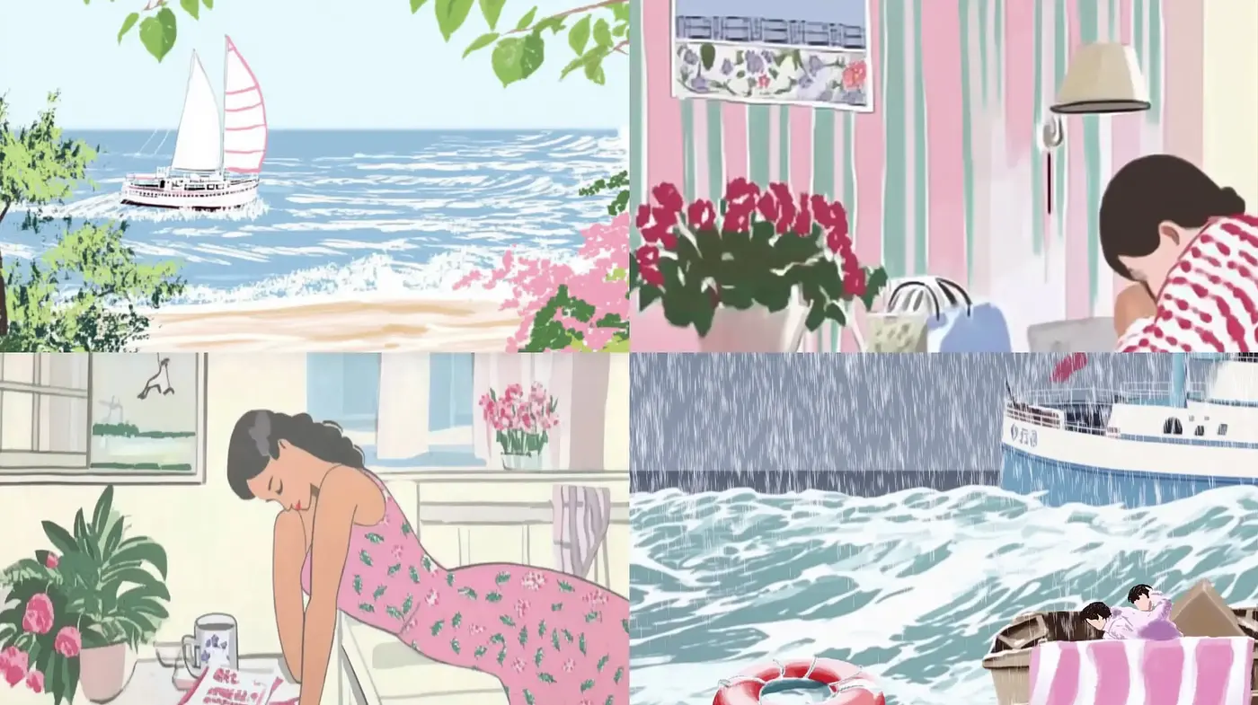 Serene Seaside Escapade with Pastel Storybook Charm - Midjourney sref style