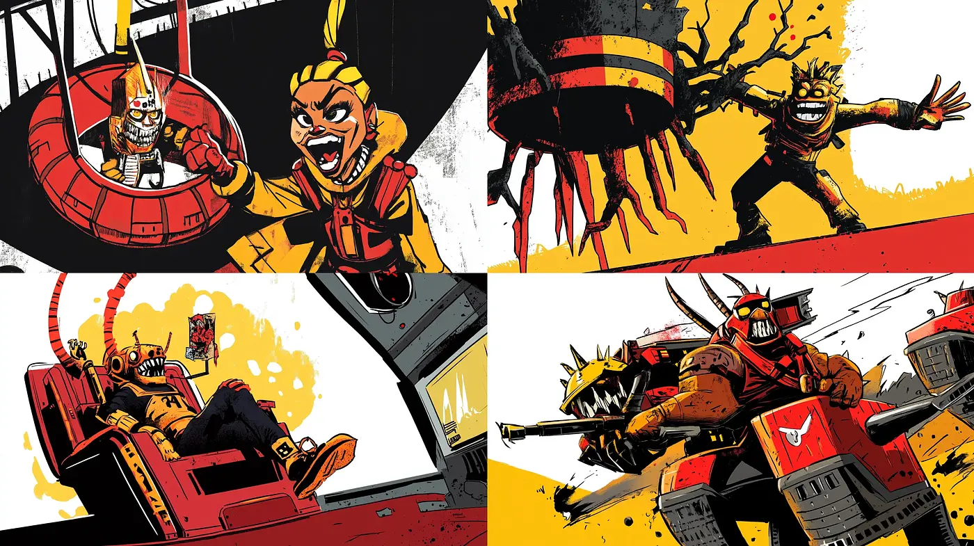 Dynamic Comic-Inspired Intensity with Bold Contrasts and Splattered Textures - Midjourney sref style