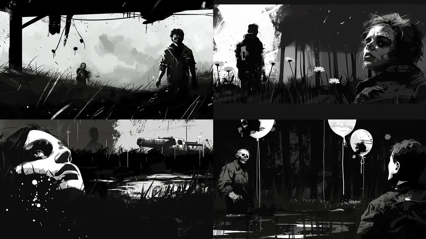 Monochromatic Cinematic Expressionism - Midjourney sref style