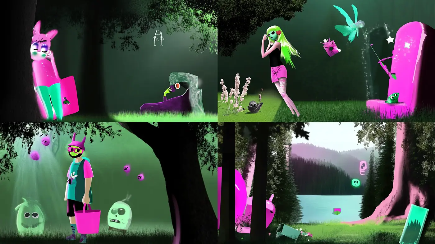 Enchanted Twilight: A Blend of Surreal Dreamscape with Whimsical Cartoonesque Aesthetics - Midjourney sref style