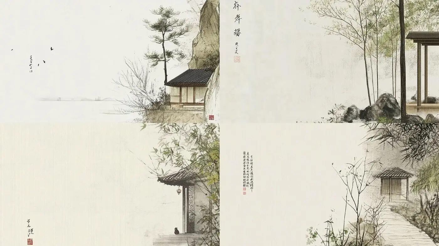 Transcendent Asian Ink Wash Sceneries Reflecting Serenity - Midjourney sref style