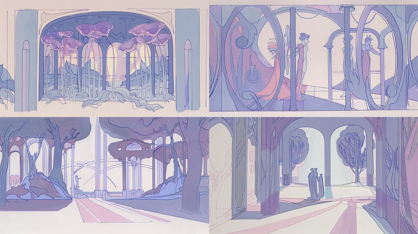 Ethereal Pastel Vistas: A Dreamlike Fusion of Art Nouveau and Impressionism - Midjourney sref style