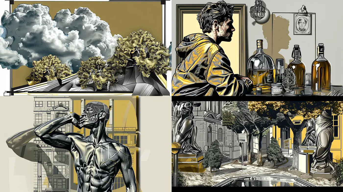Monochromatic Marvels with Golden Accents in a Graphic Novel Aesthetic - Midjourney sref style