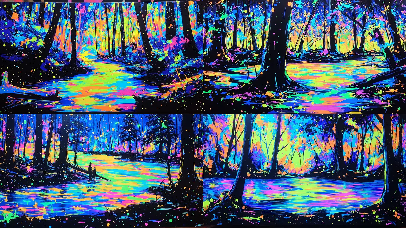 Vibrant and Dreamlike Landscape in Glowing Hues - Midjourney sref style