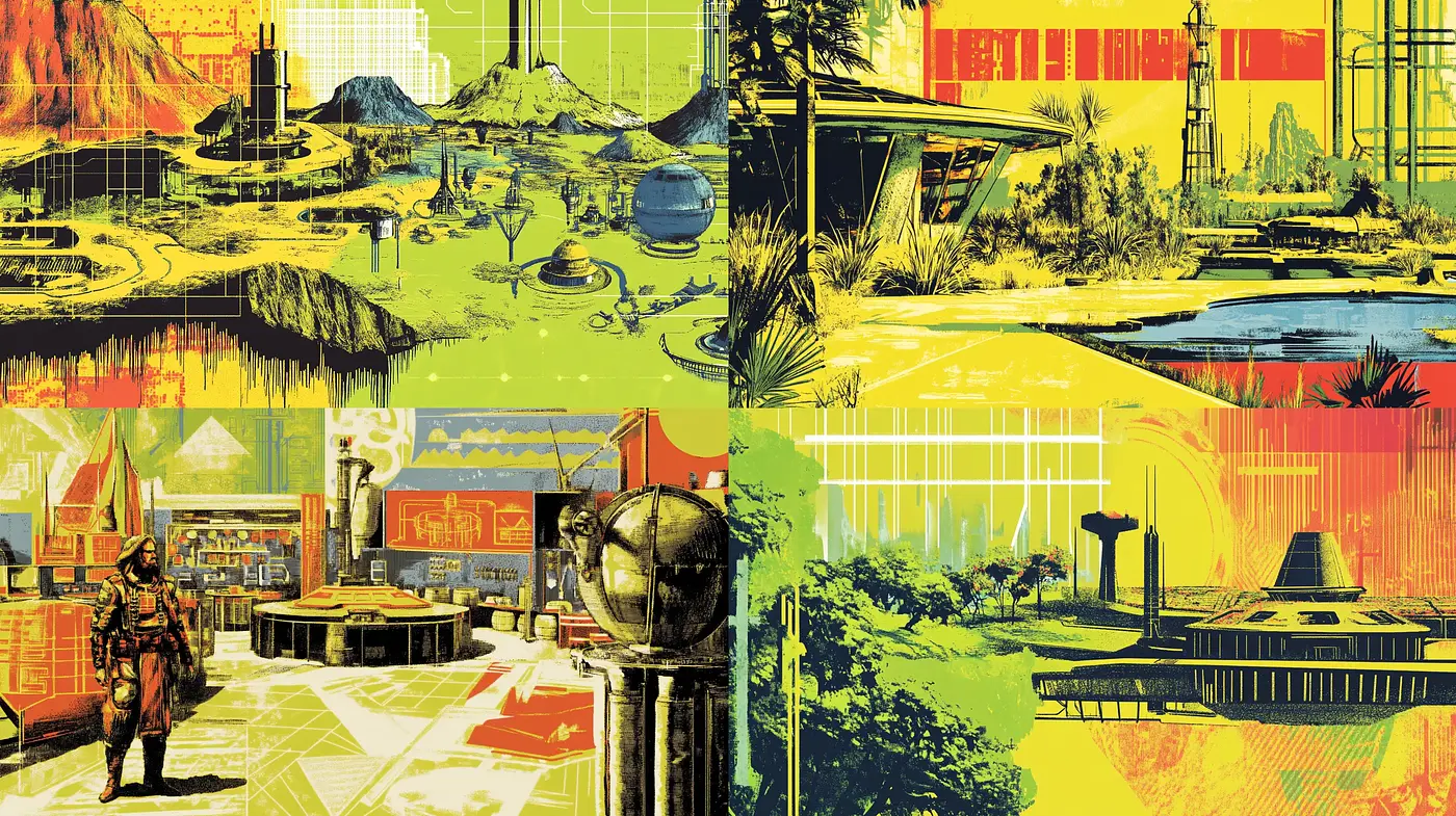 Retro-Futuristic Tapestry with Pop Art Overtones - Midjourney sref style