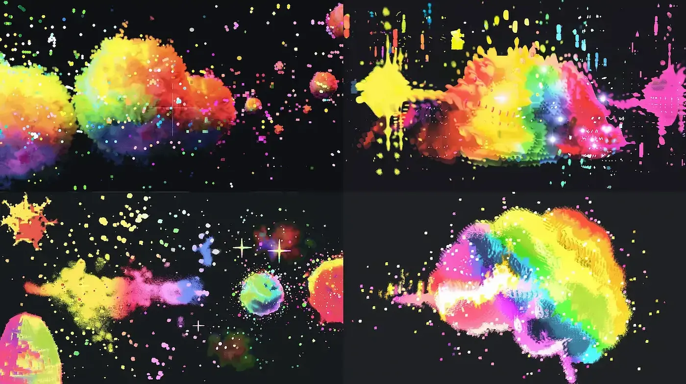 Vibrant Cosmic Watercolor Abstracts with a Playful Aesthetic - Midjourney sref style