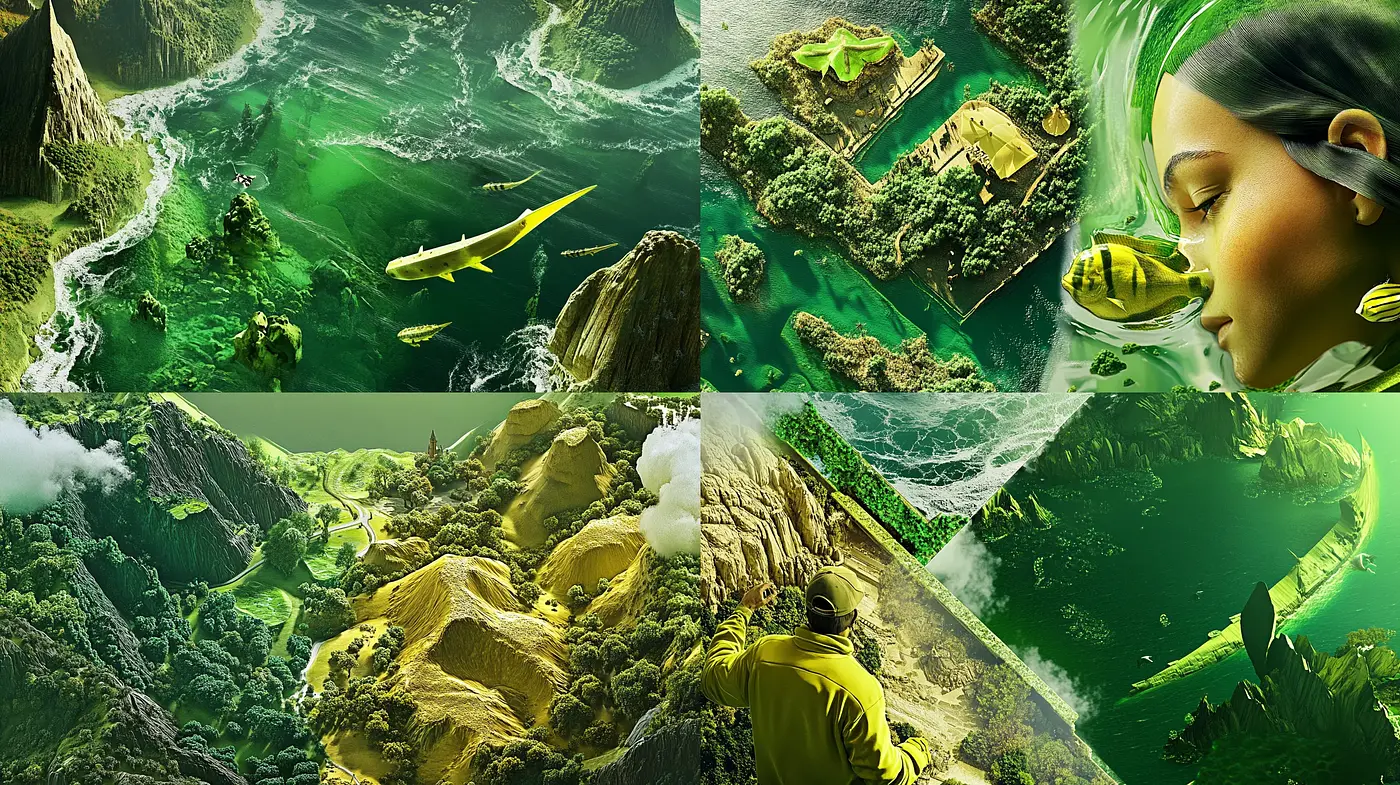 Emerald Dreamscape: A Cohesive Fusion of Nature's Vibrancy and Surrealism - Midjourney sref style