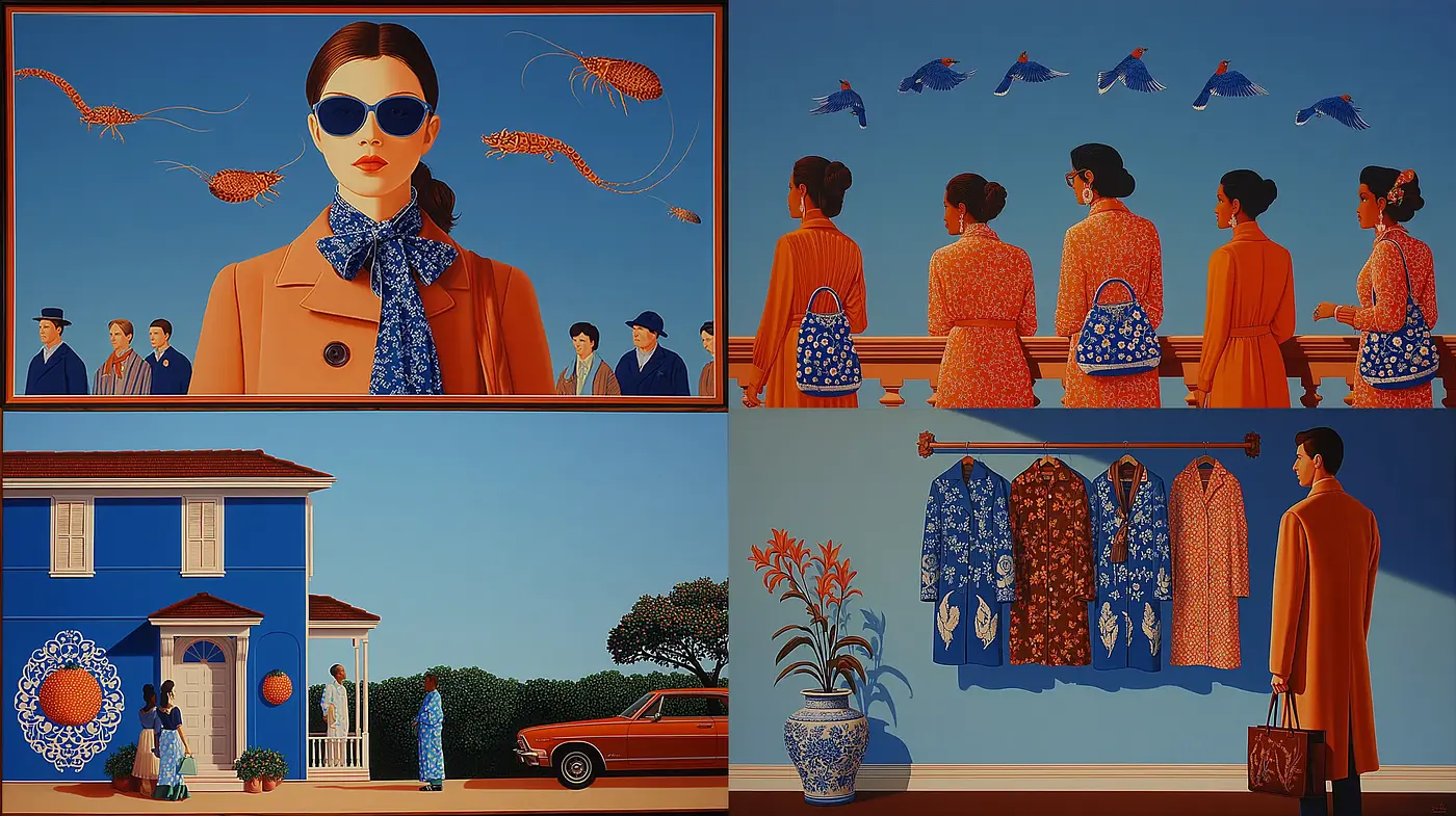 Stylized Vignettes with Bold Colors and Playful Perspectives - Midjourney sref style