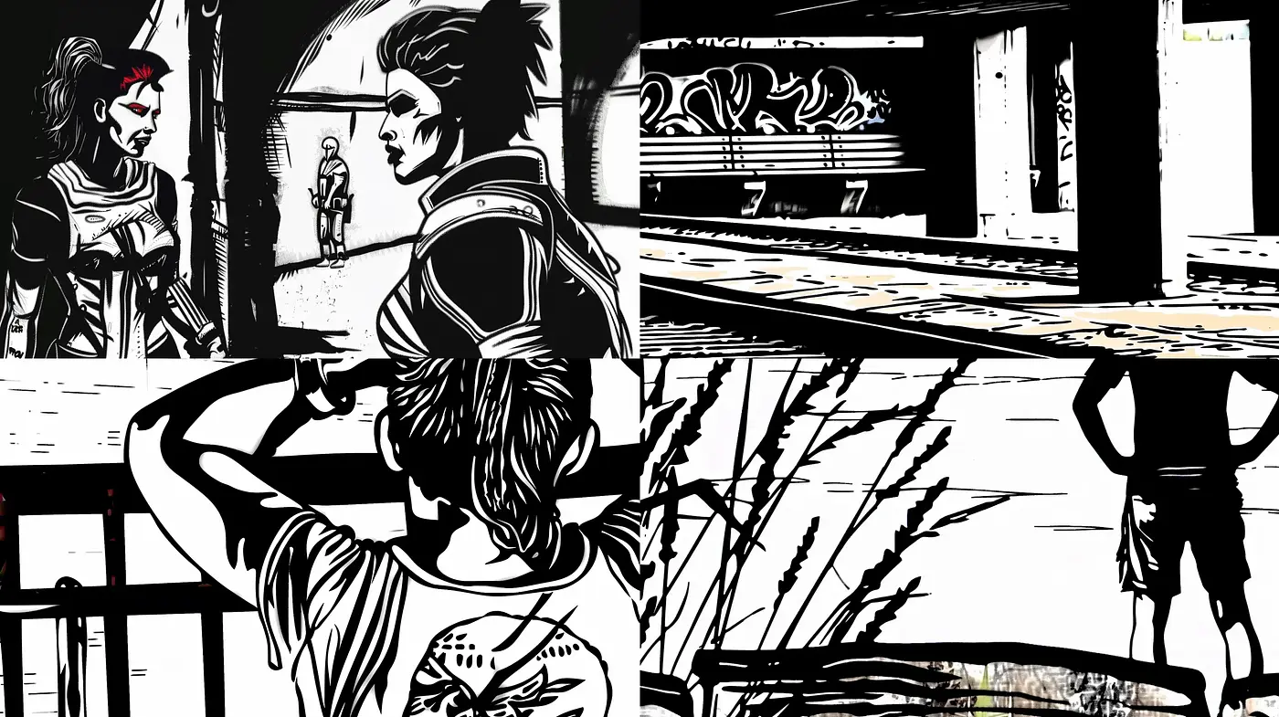 Contrasting Monochrome Narratives: A Graphic Novel-esque Visualization - Midjourney sref style