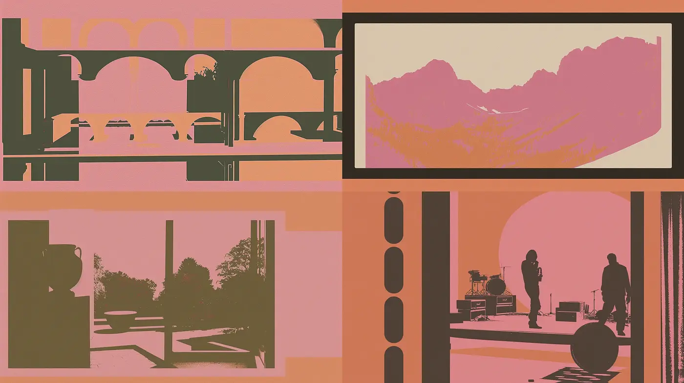 Pastel Silhouette Harmony with a Retro-Futuristic Undertone - Midjourney sref style
