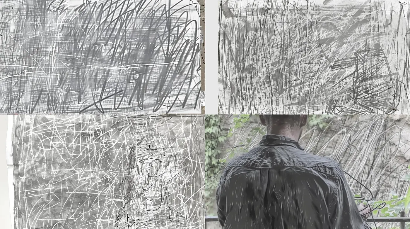 Ethereal Sketches of Solitude: A Study in Monochrome Textures and Contemplative Moods - Midjourney sref style