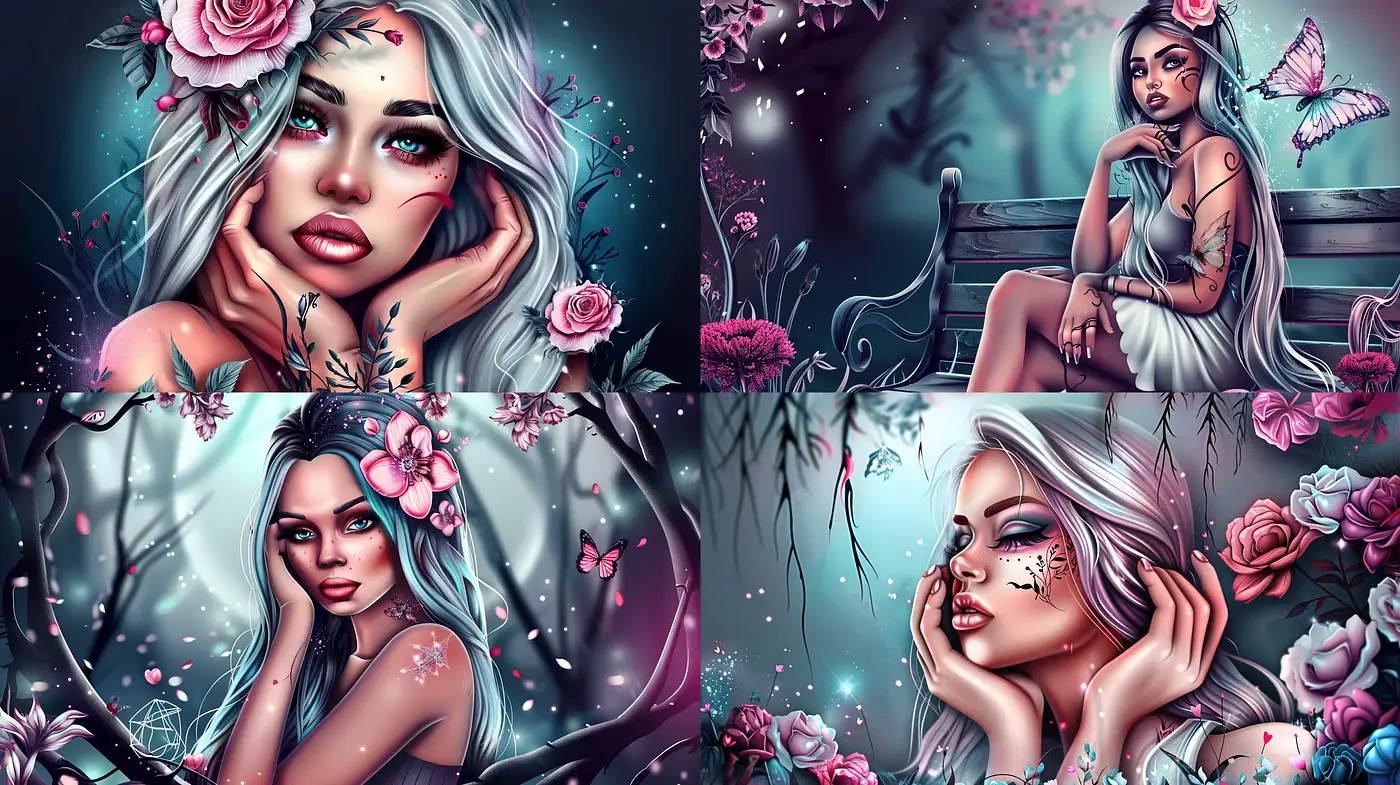 Enigmatic Twilight Garden: A Fusion of Vibrant Surrealism and Digital Fantasy - Midjourney sref style