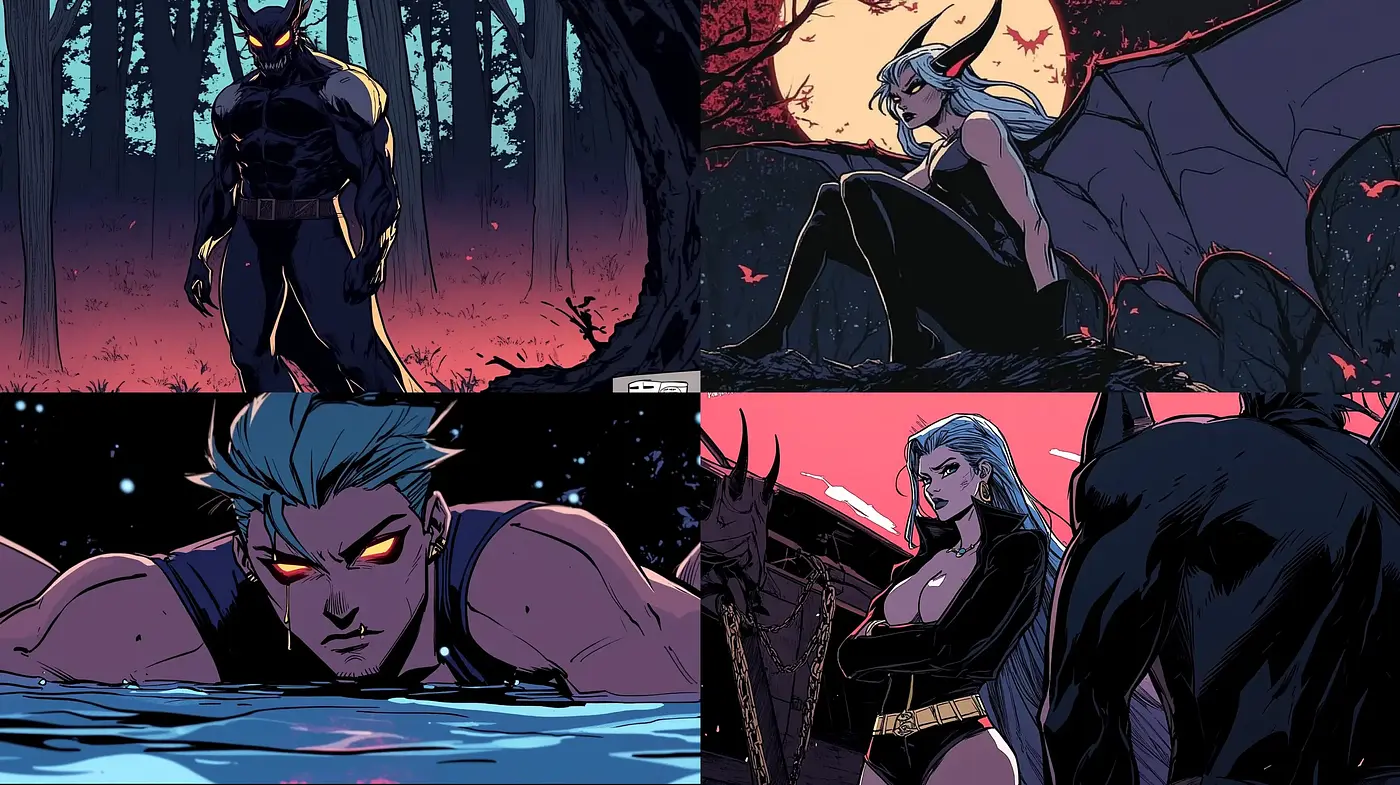 Nocturnal Vigilantes in Stylized Graphic Novel Aesthetics - Midjourney sref style