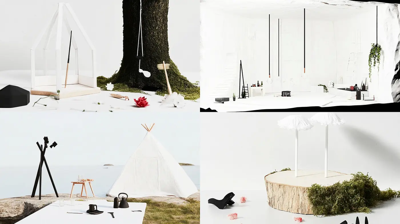 Minimalist Environments with Natural Elements and Architectural Accents - Midjourney sref style