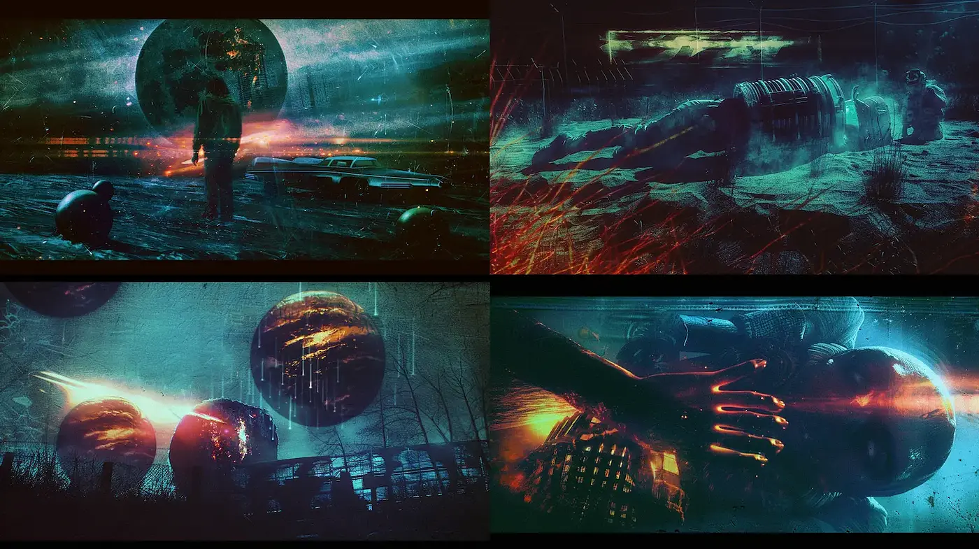 Futuristic Sci-Fi with a Dark Aesthetic and Atmospheric Depth - Midjourney sref style