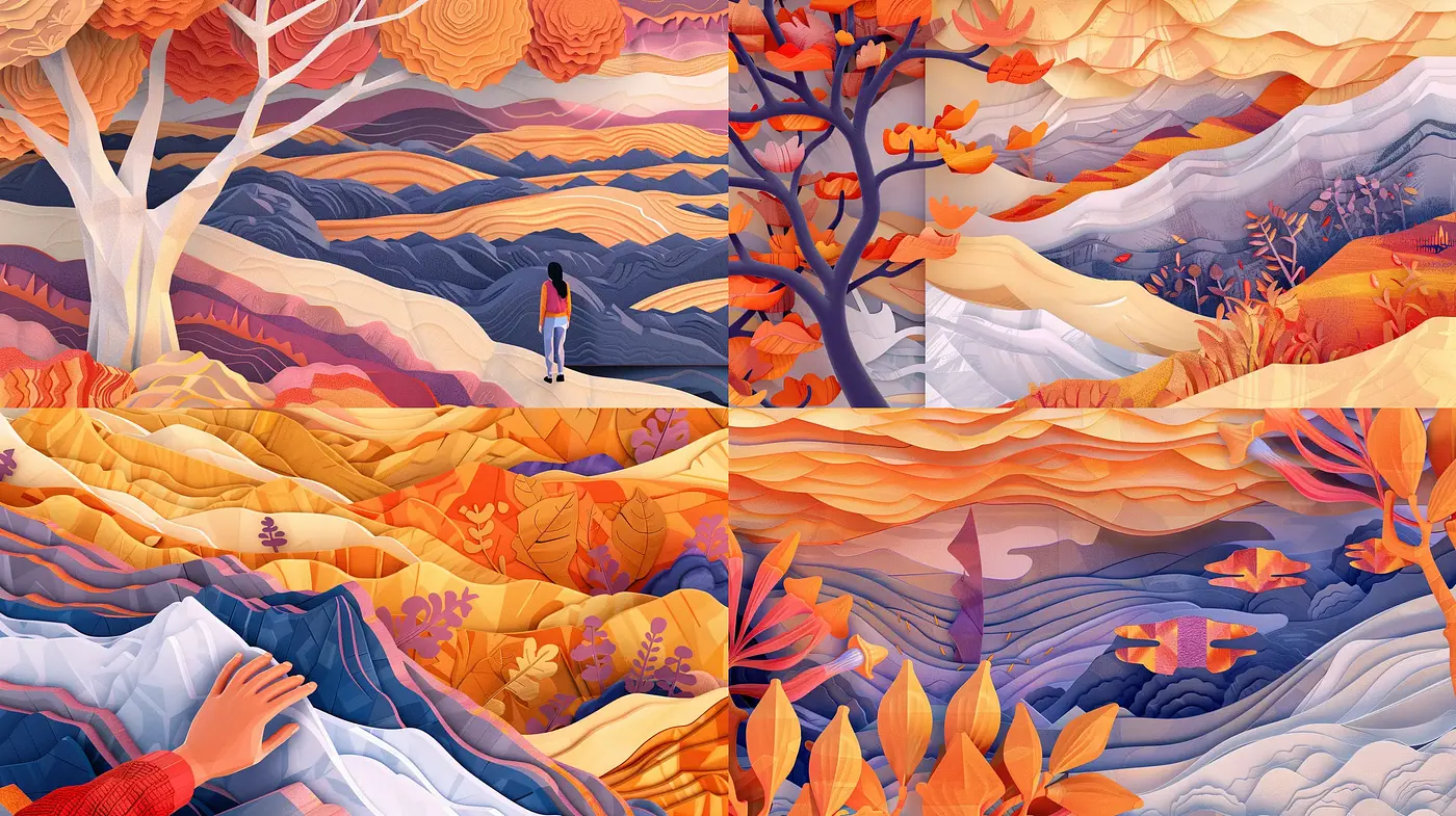 Autumnal Dreamscape: A Harmonious Fusion of Warm Tones and Stylized Nature - Midjourney sref style