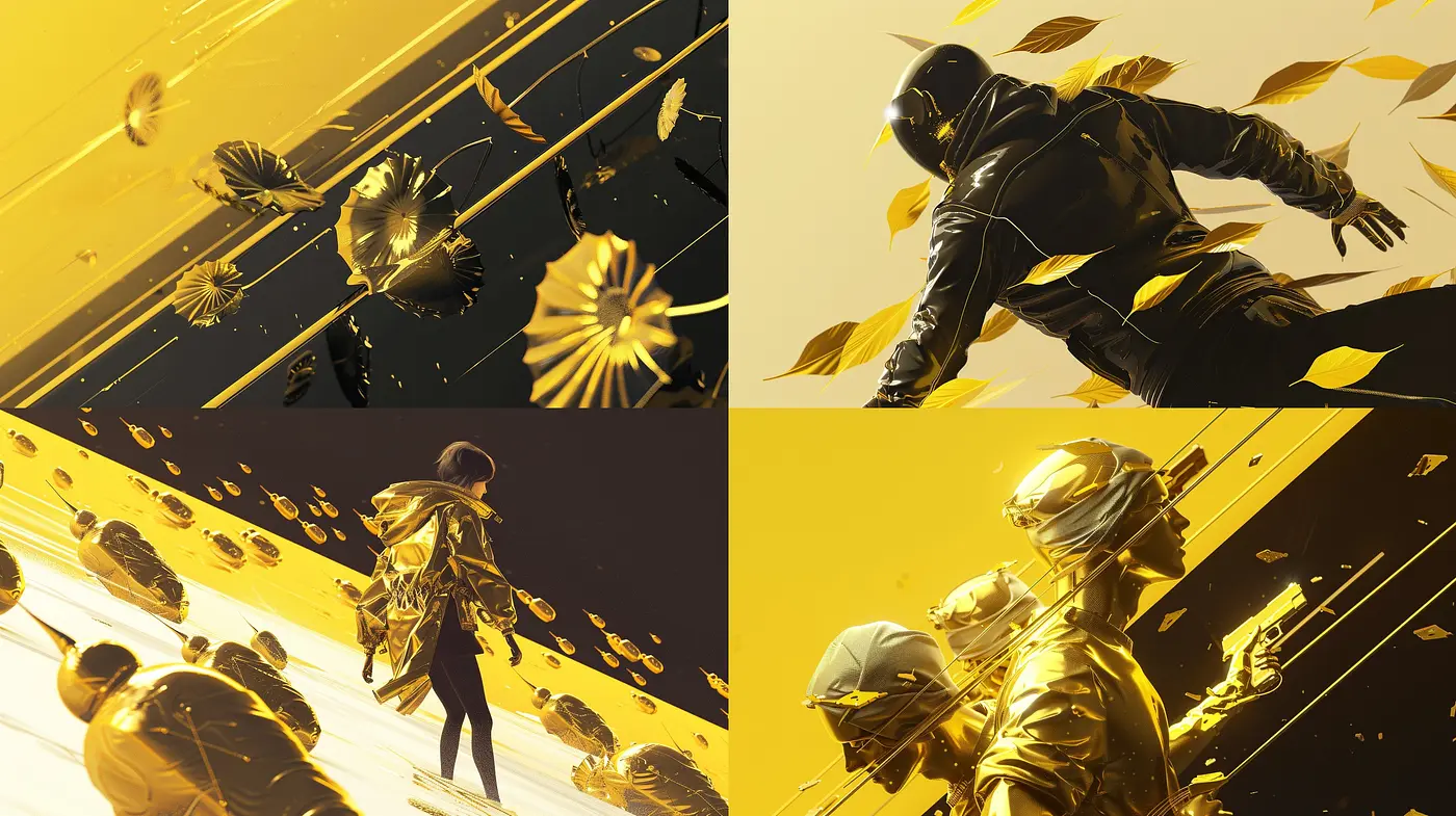 Golden Hues and Dynamic Contrast: A Homage to Energetic Abstraction - Midjourney sref style