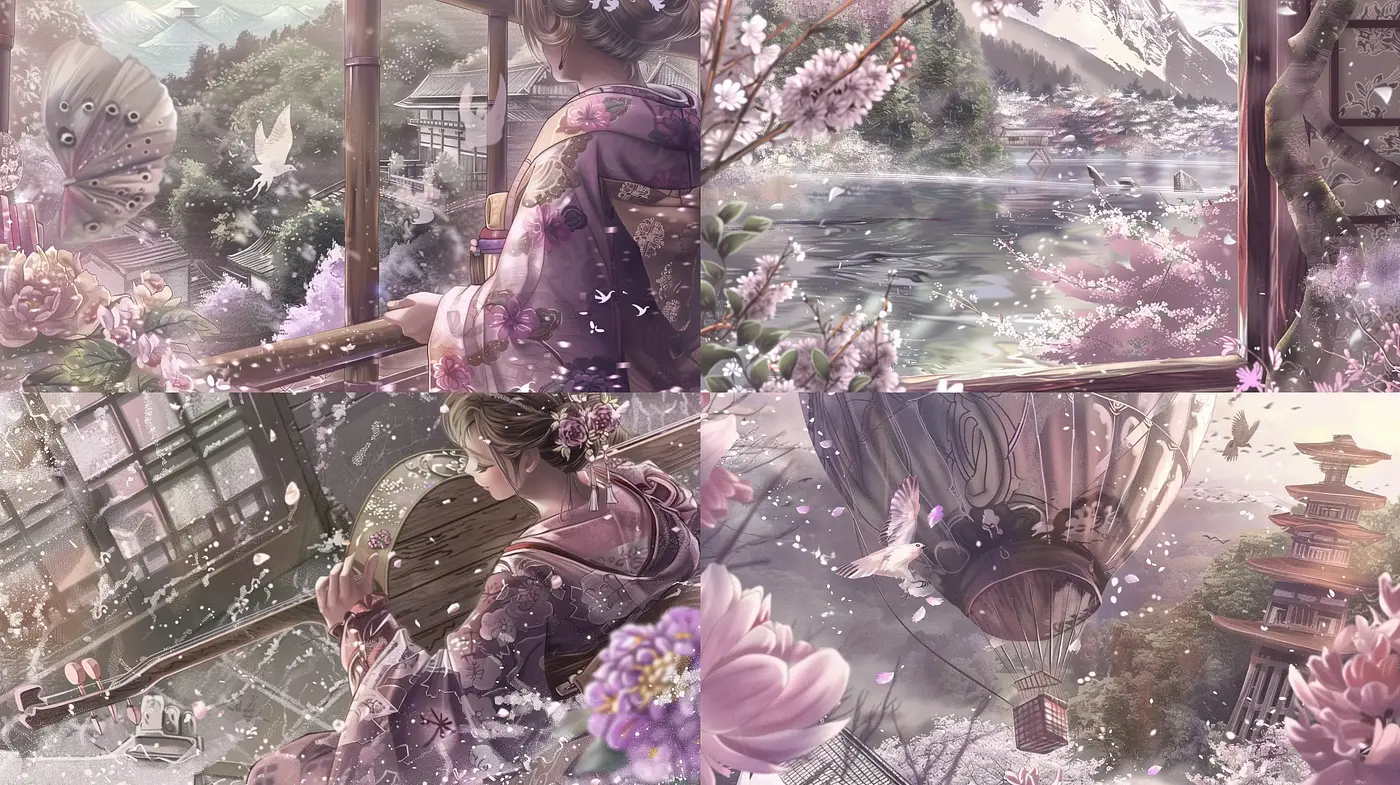 Ethereal Pastel Dreamscape with a Hint of Japanese Ukiyo-e Influence - Midjourney sref style
