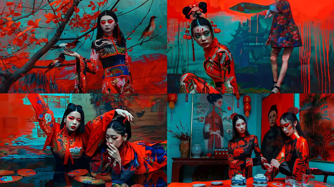Cinematic Tapestry in Red: A Cohesive Blend of Saturated Hues and Dreamlike Textures - Midjourney sref style