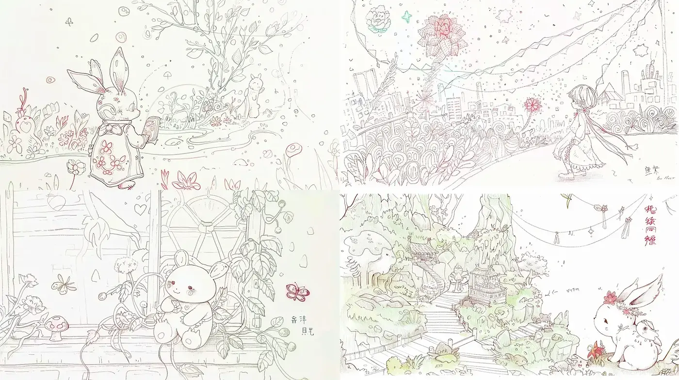Playful Whimsy in Delicate Illustrations with Nature Themes - Midjourney sref style