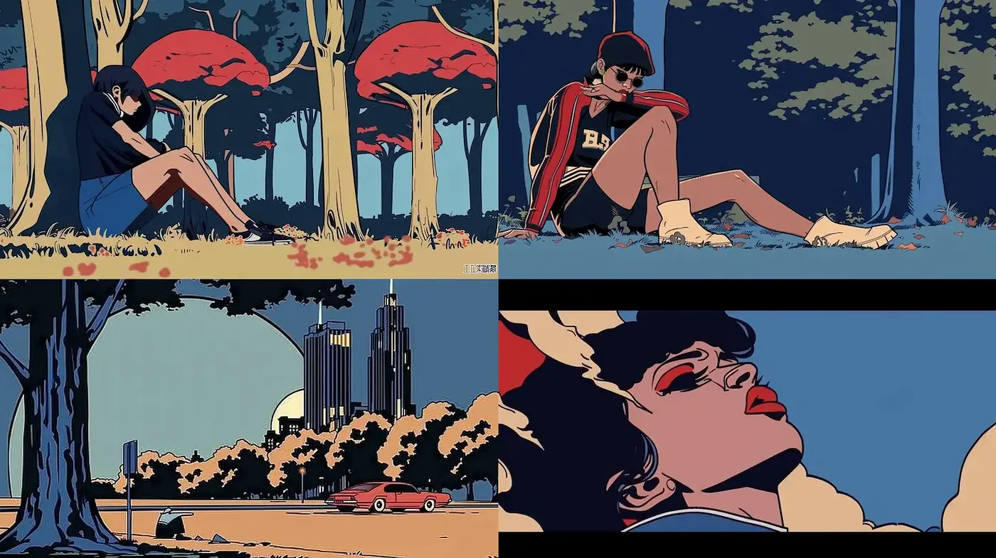 Stylized Illustrations with Bold Colors and Dramatic Shadows - Midjourney sref style