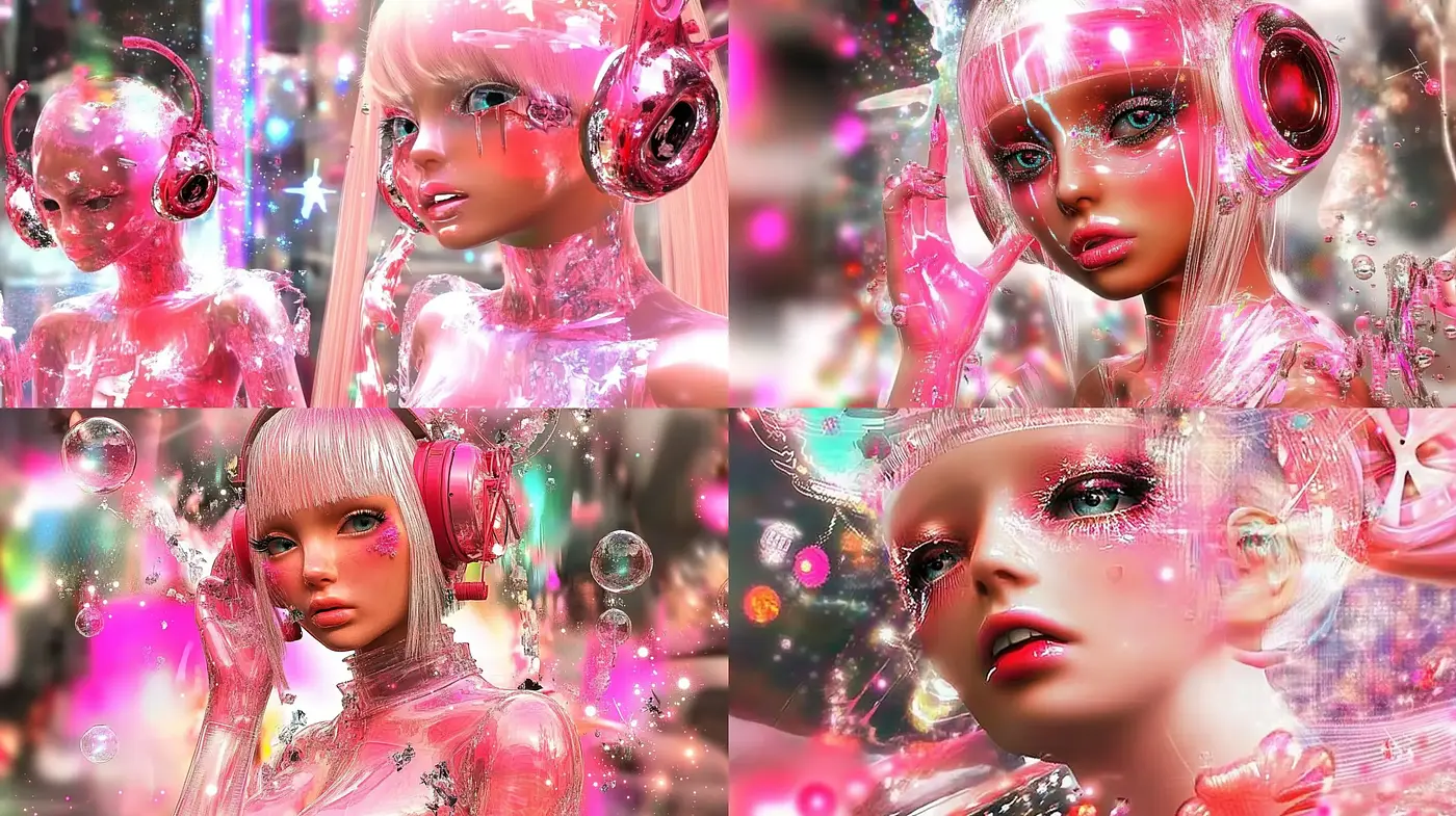 Futuristic Gloss and Glitter: A Symphony of Pink Neon Dreams - Midjourney sref style