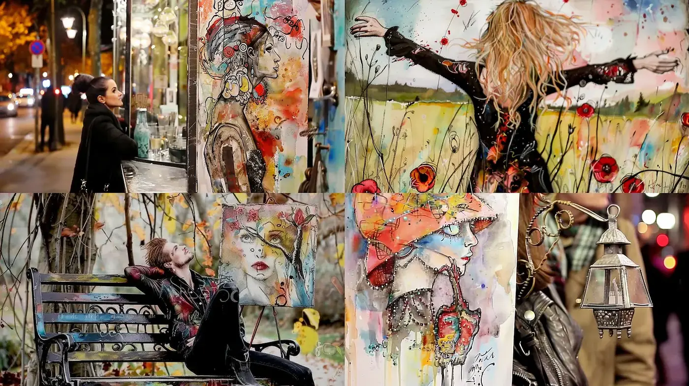 Exploration of Vibrant Urban Scenes with a Blend of Artistic Expression - Midjourney sref style