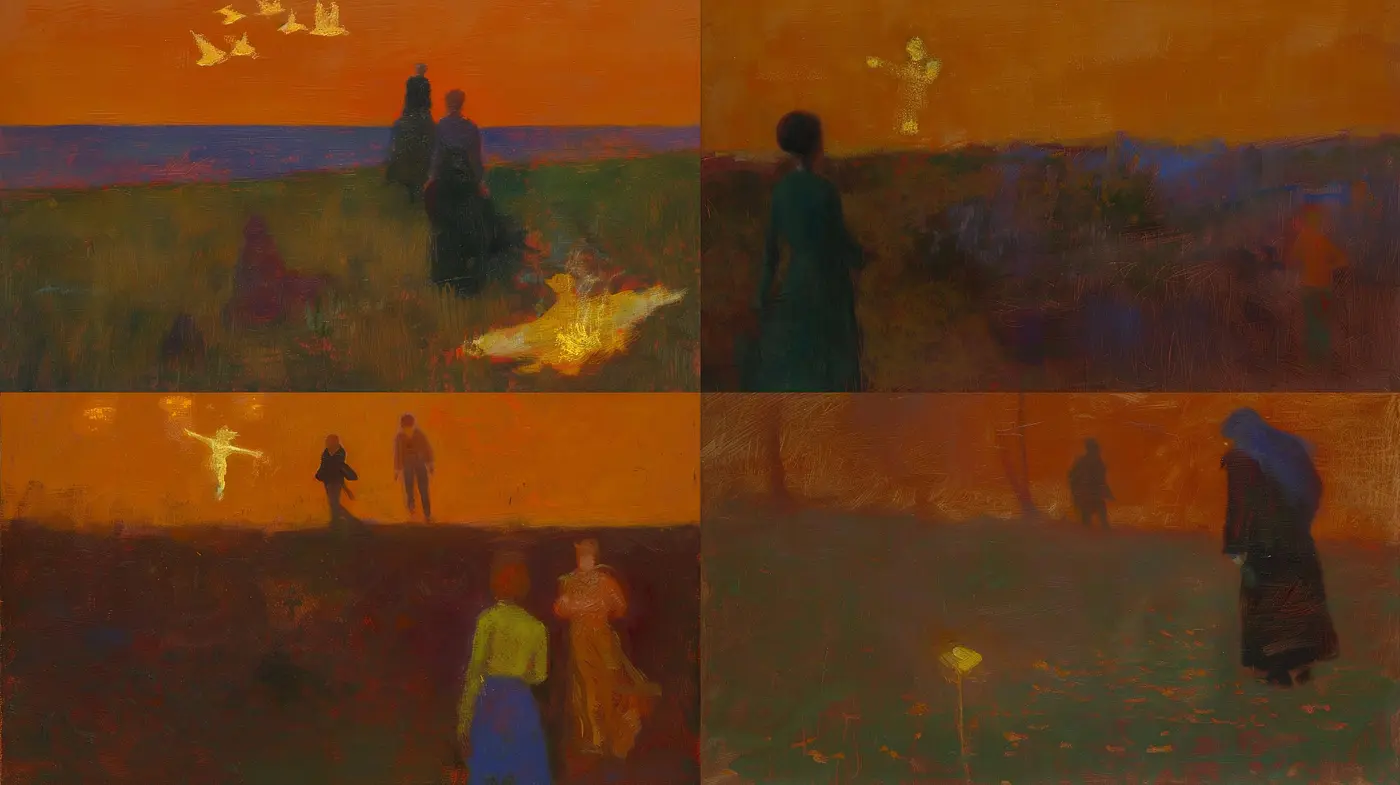 Warm Tonal Expressions: A Harmony of Sunset Hues in Textured Visuals - Midjourney sref style