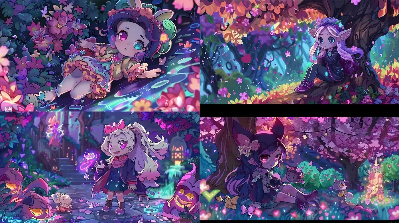 Whimsical and Enchanting Floral Fantasy Art Style with Playful Vibes - Midjourney sref style
