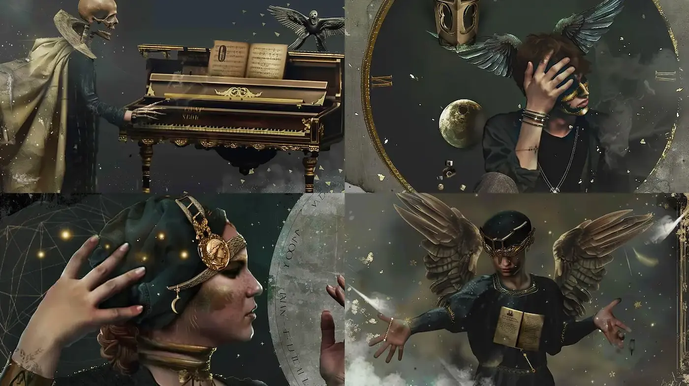 Ethereal Surrealism Blending Elements of Fantasy and Reality - Midjourney sref style