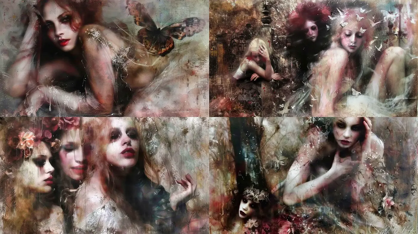 Ethereal Dreamscape Series: A Fusion of Abstract and Figurative Elements with a Surreal Atmosphere - Midjourney sref style