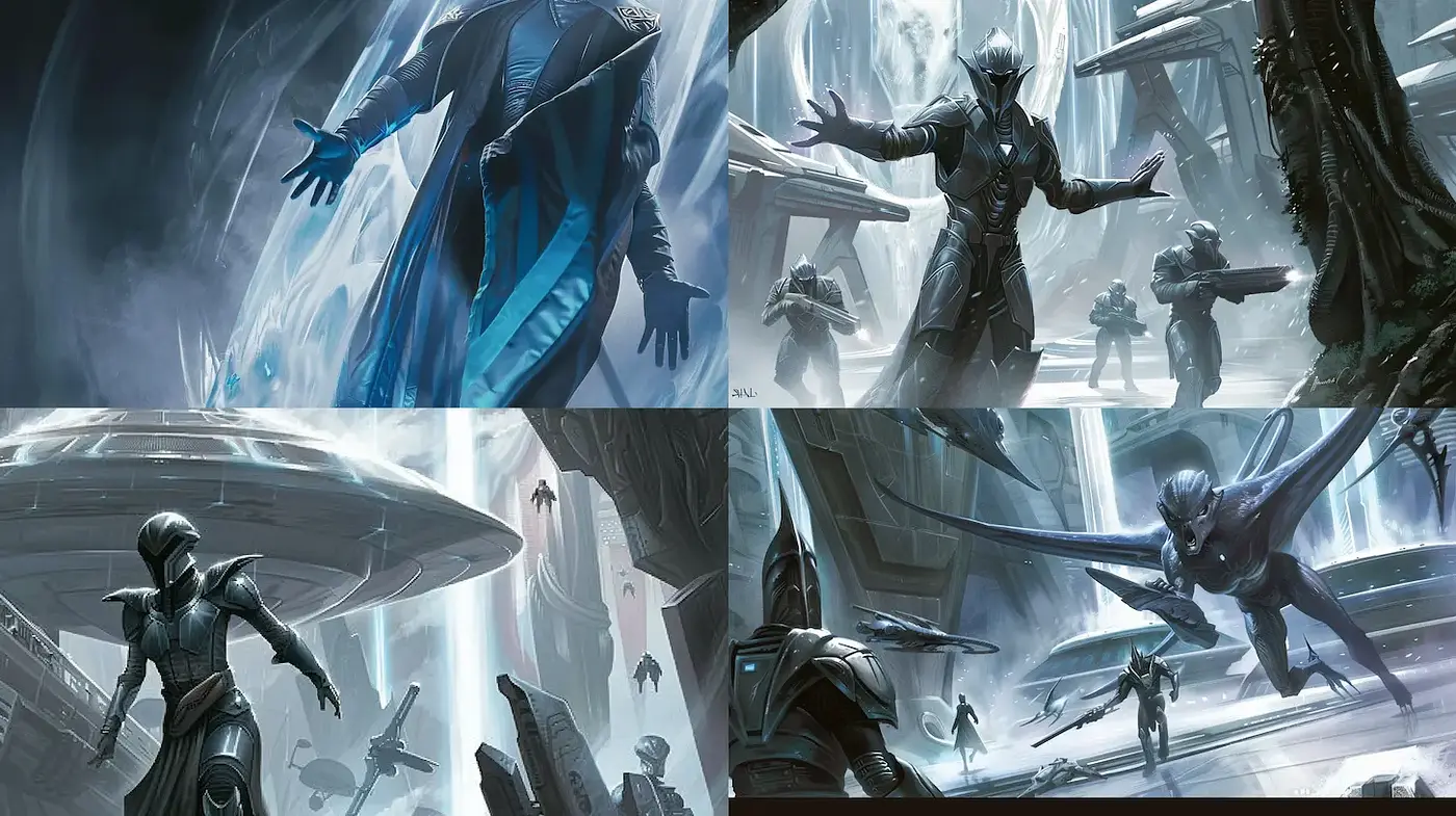 Futuristic Sci-Fi Aesthetic with High Contrast and Dynamic Composition - Midjourney sref style
