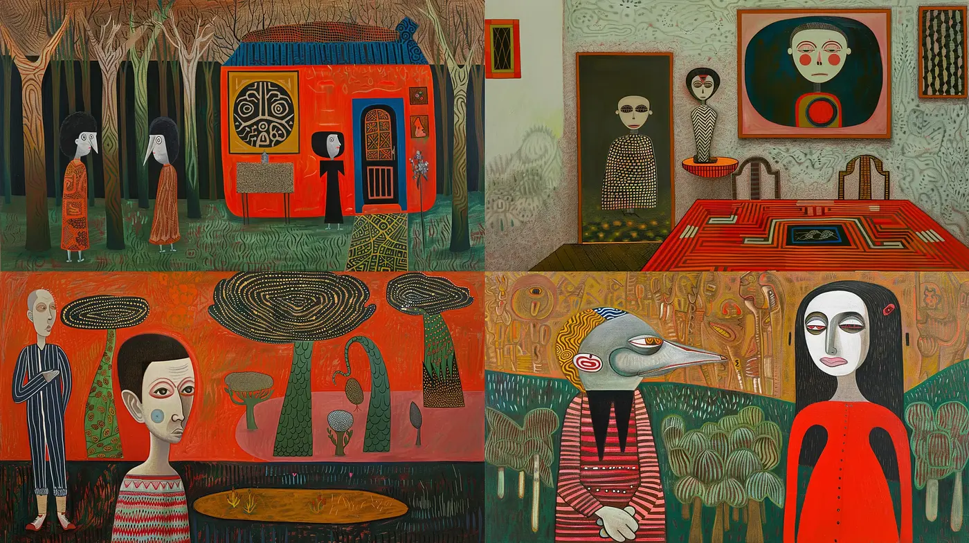 Whimsical Folkloric Narratives in Vivid Tones and Textures - Midjourney sref style