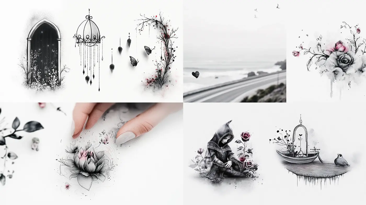 Monochromatic Ethereal Dreamscapes with Surrealist Ink Flourishes - Midjourney sref style