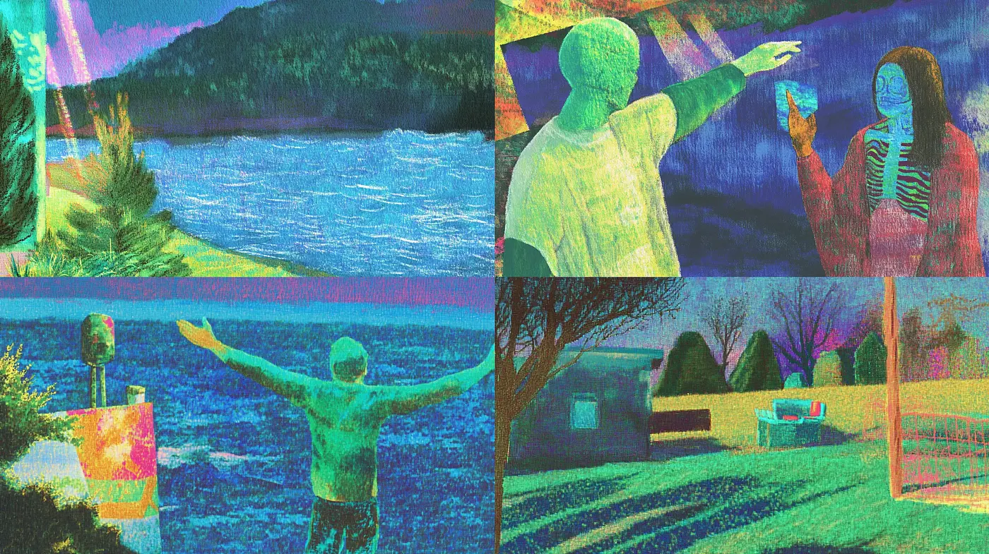 Ethereal Textured Dreamscape in Vivid Hues - Midjourney sref style