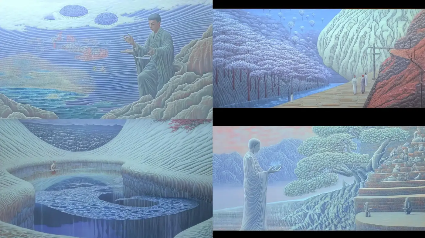 Ethereal Serenity in a Surreal Dreamscape: A Visual Symphony of Pastel Hues and Tranquil Moments - Midjourney sref style