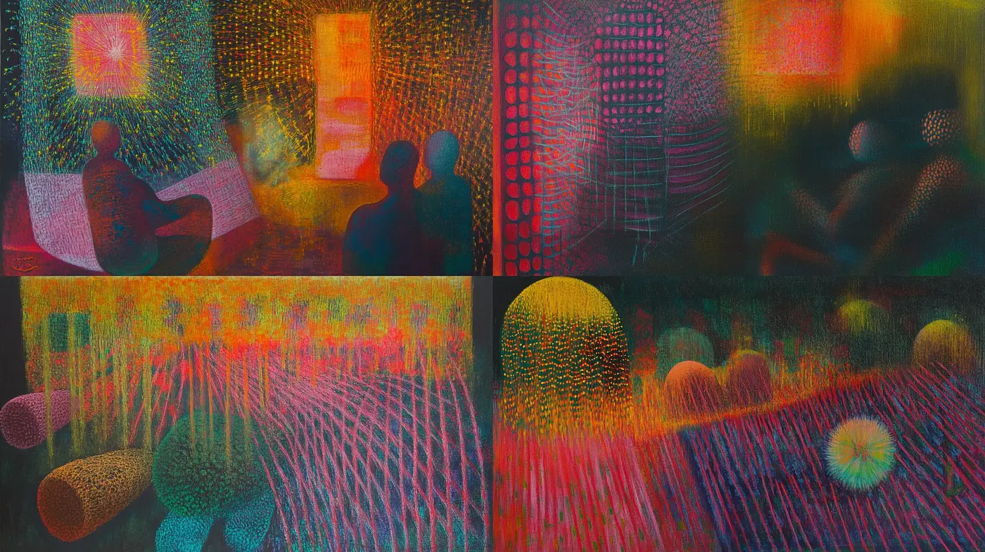 Luminous Hues in Pointillist Dreamscape Series - Midjourney sref style