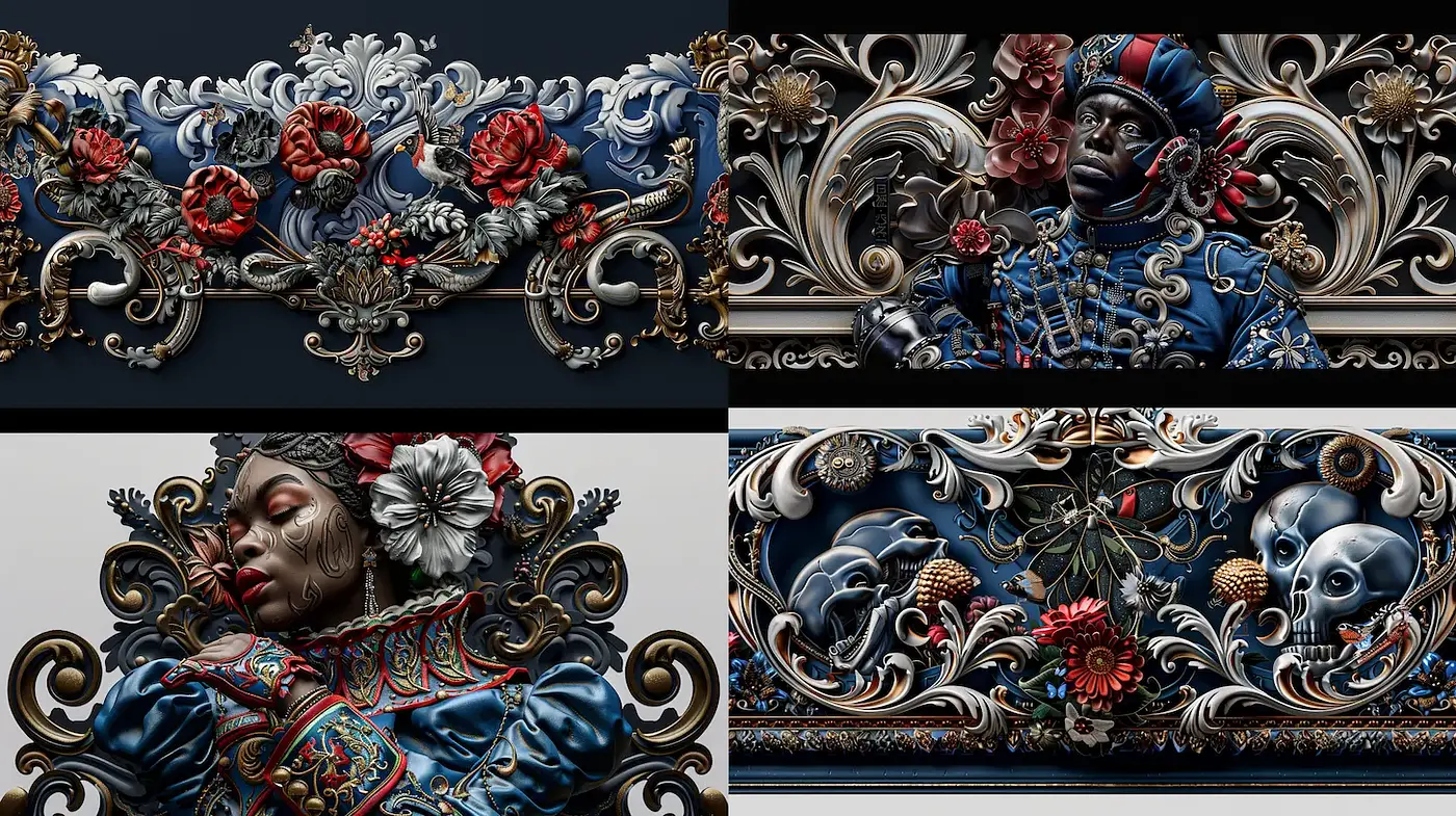 Opulent Baroque-Inspired Aesthetic with Intricate Textures and Rich Detailing - Midjourney sref style
