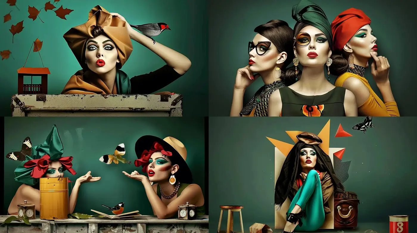 Stylized Retro Elegance with Surrealistic Touch - Midjourney sref style