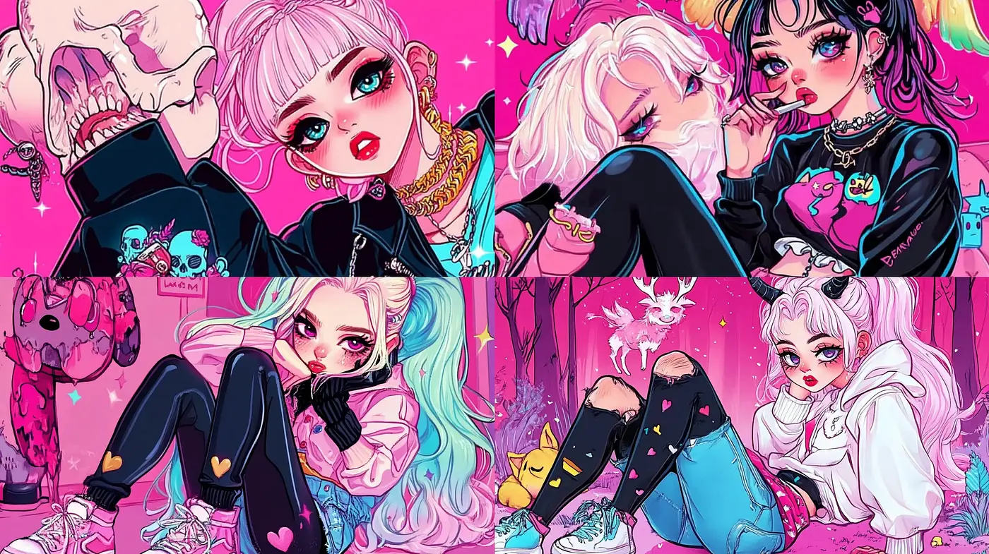 Electric Pop Manga Fusion with Vibrant Pinks and Bold Contrasts - Midjourney sref style
