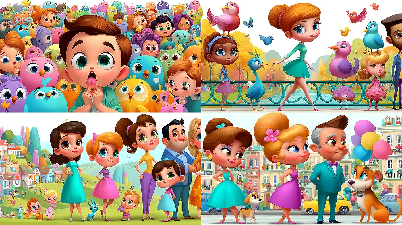 Vibrant cartoon style with whimsical character designs and playful environments - Midjourney sref style