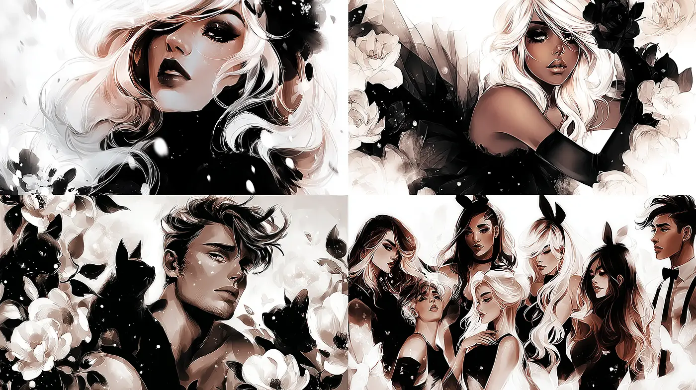 Elegant and Dramatic Illustrations with a Dark, Romantic Flair - Midjourney sref style