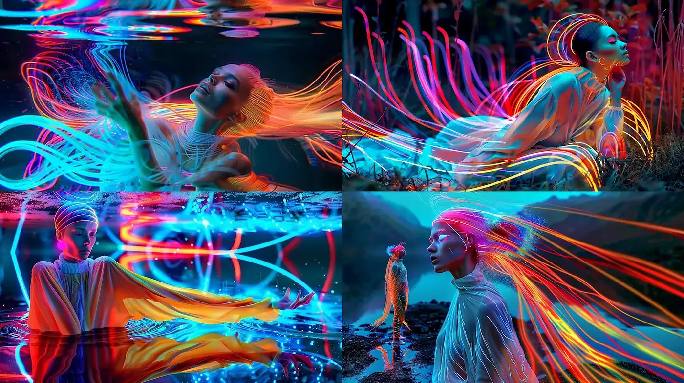 Luminous Surrealism with Fluid Motion and Ethereal Elements - Midjourney sref style