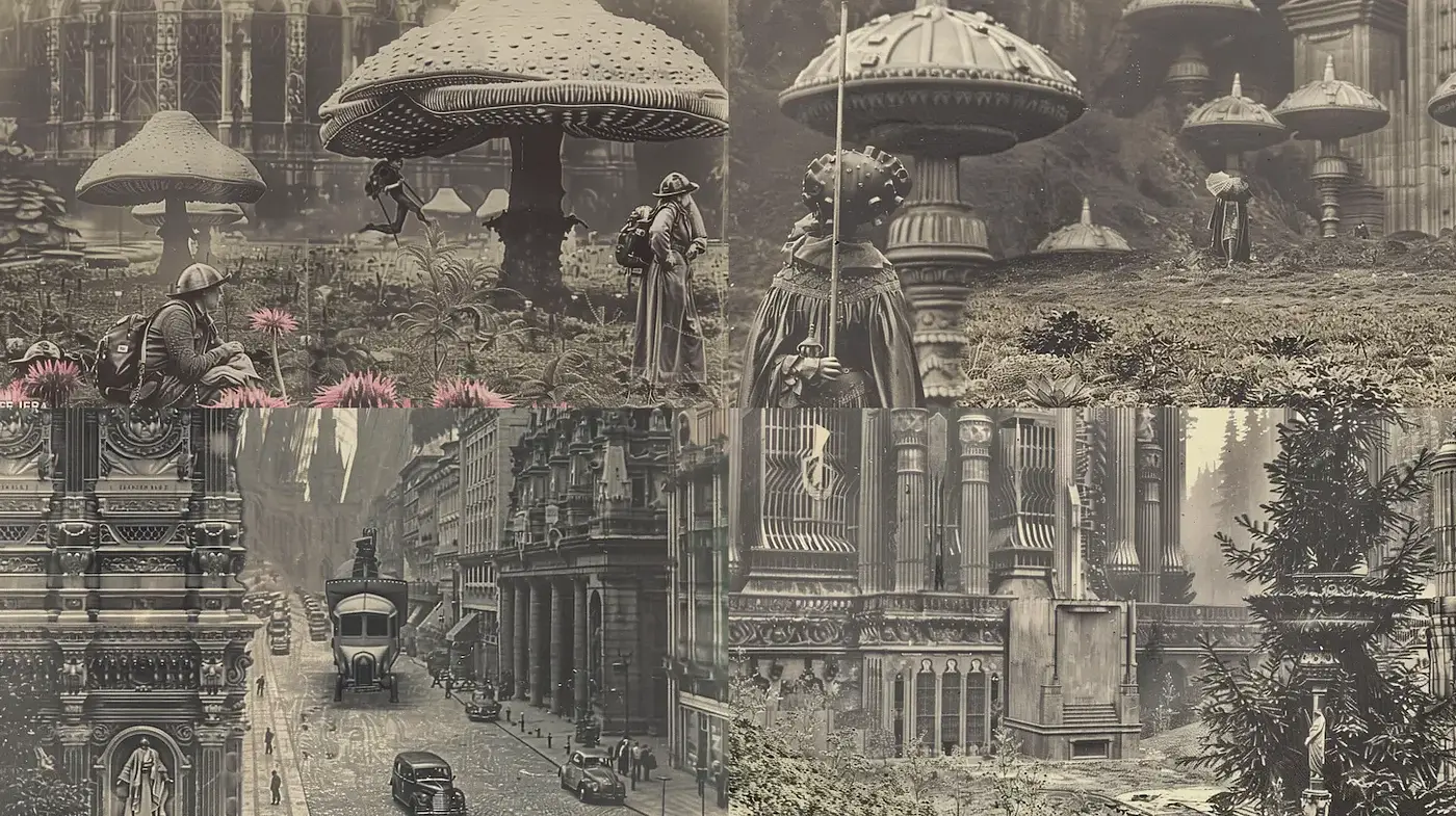 Surreal and Enigmatic Landscapes with a Vintage Touch - Midjourney sref style