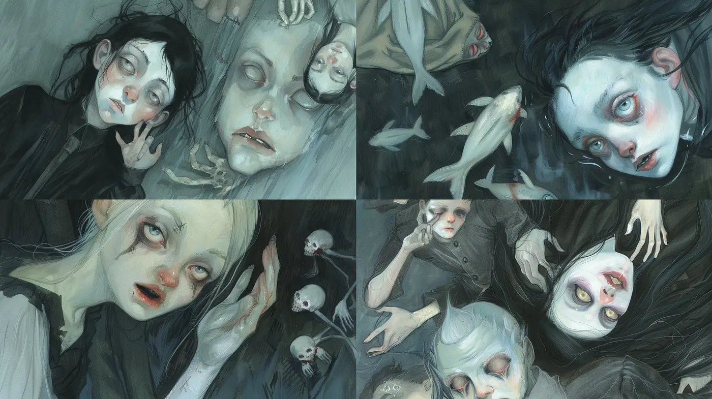 Ethereal Dreamscape: An Homage to Surreal Melancholy and Dark Gothic Elegance - Midjourney sref style