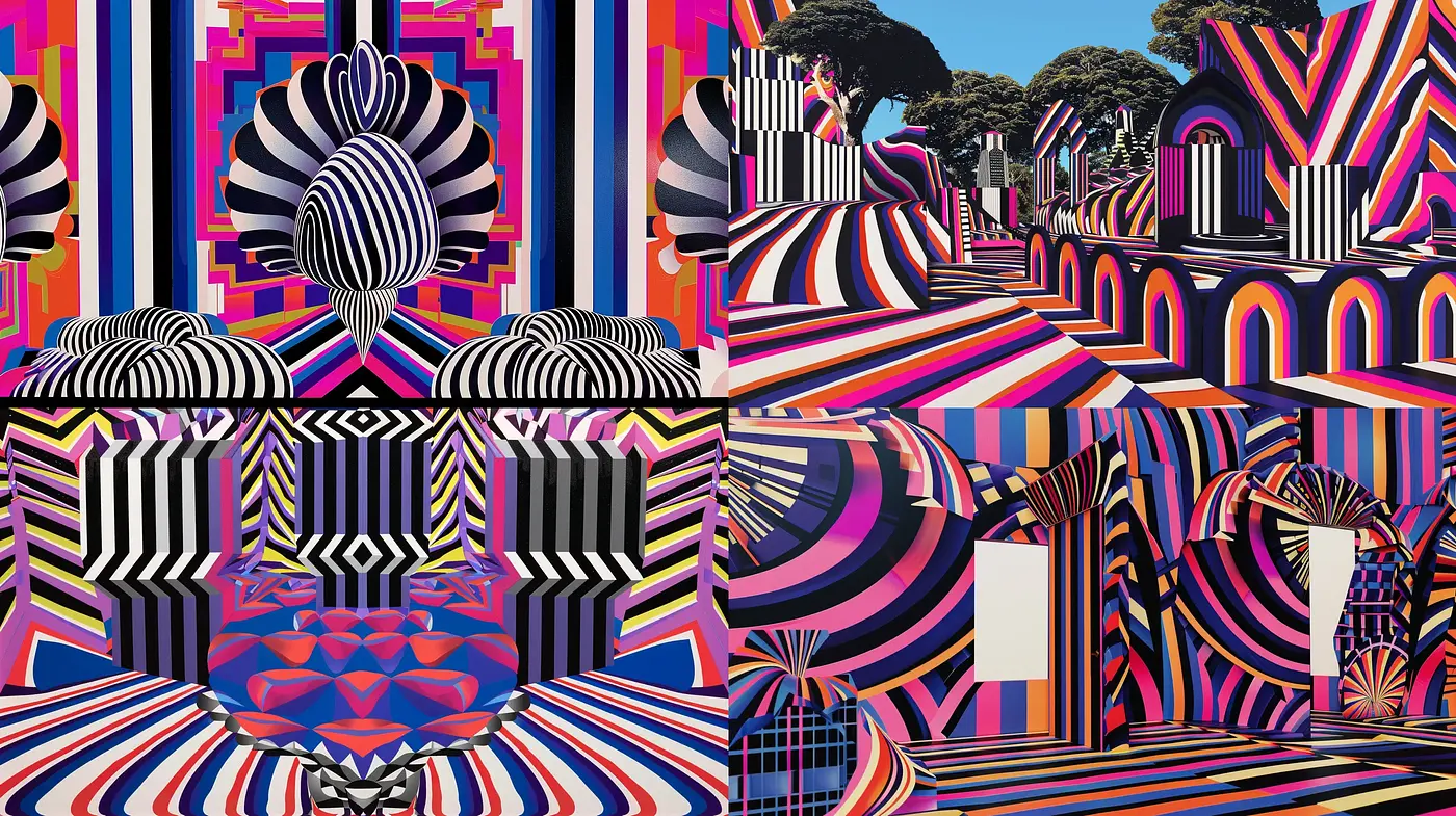 Surreal Visions of Hypnotic Striped Landscapes - Midjourney sref style