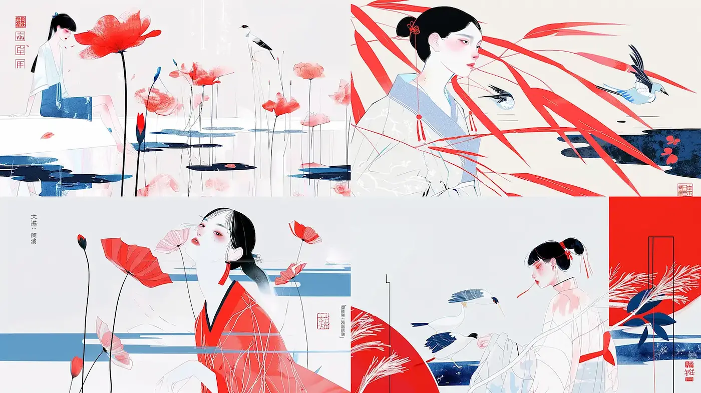 Elegant and Minimalist Illustrations with Asian Influences - Midjourney sref style